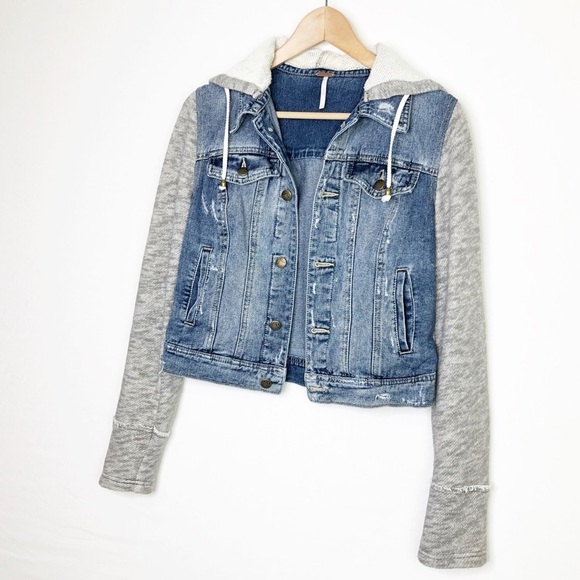Free People Throwback denim knit, hooded jacket - Picture 10 of 15